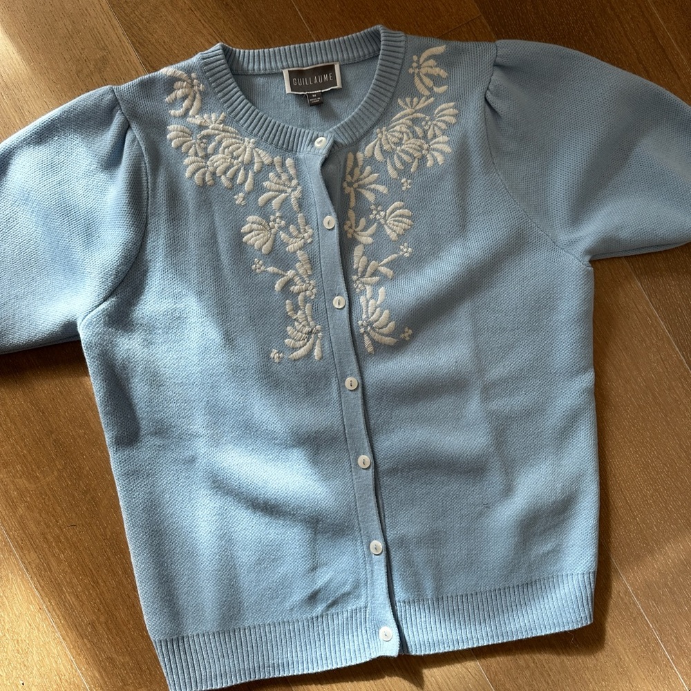 - Vintage Short Sleeve Sweater, Embroidered